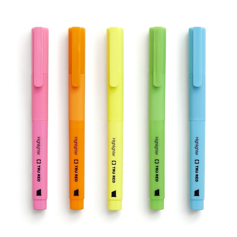 TRU RED Pocket Highlighter with Grip, Chisel Tip, Assorted, 5 Pack (TR54584)
