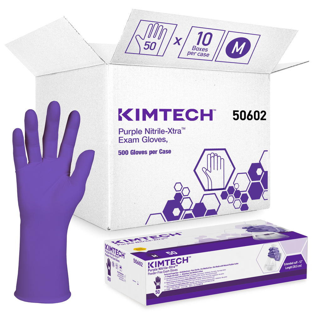 Gants d'examen en nitrile Kimtech (50602) - 5,9 mil - Ambidextres - Violet - 12 po - Moyen - 50 gants en nitrile par boîte