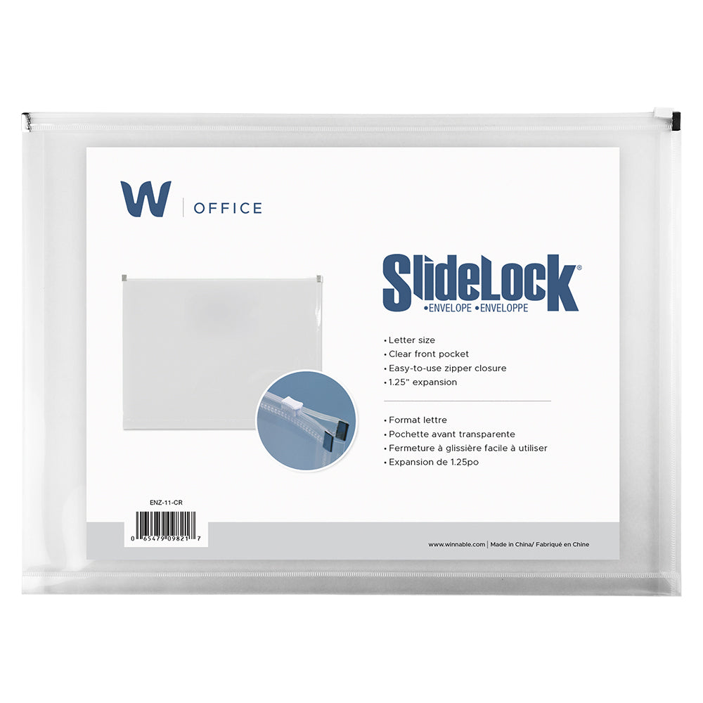 Winnable Slidelock Letter Size Poly Zipper Closure Envelope, Clear, 10" x 13", 1 1/4" Expansion