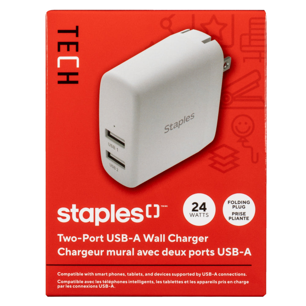 Staples USB-A Wall Charger - 24W - White