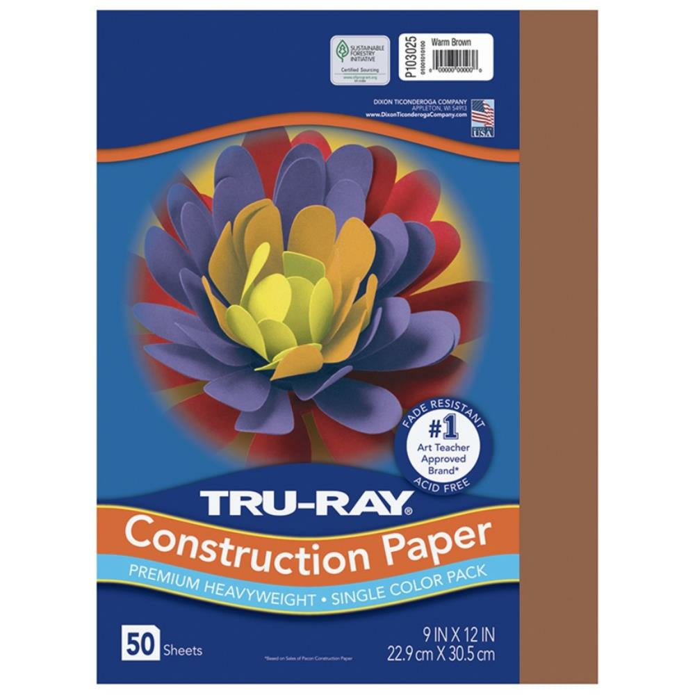Papier de construction Tru-Ray, brun chaud, 22,9 cm x 30,5 cm, 50 feuilles/paquet.
