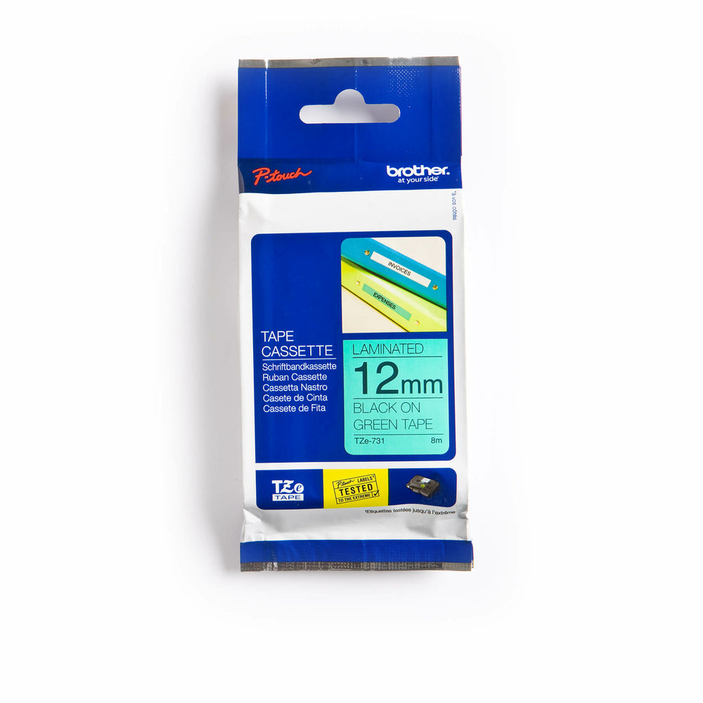 Ruban laminé Brother P-Touch - 12 mm - Noir sur vert