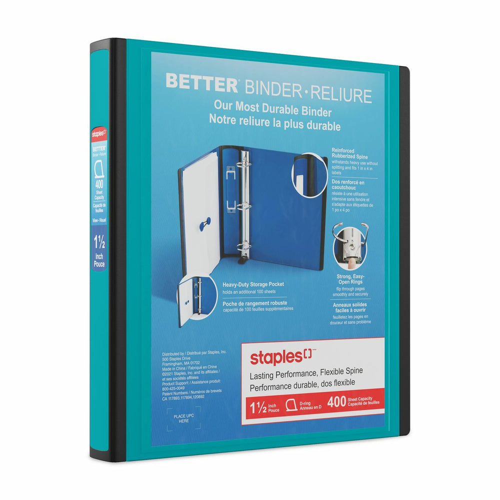 Classeur Staples Better Binder - 1-1/2" - Bleu sarcelle