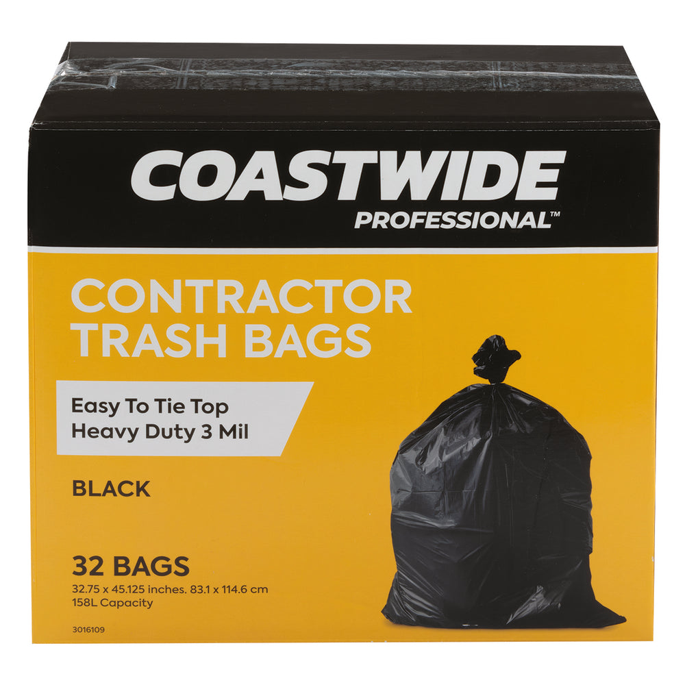 CoastWide Professional Contractor Trash Bags - Super Heavy Duty - Black - 3 Mil - 32 Pack
