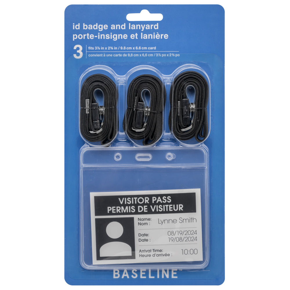 Baseline ID Badges and Lanyards - 3-7/8" x 2-5/8" - 3 Pack