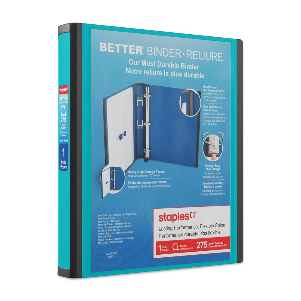 Classeur Staples Better Binder - 1" - Bleu sarcelle