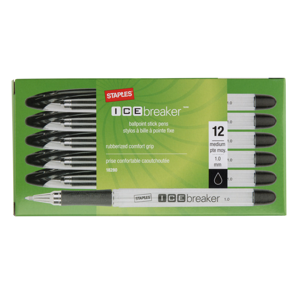 Staples Icebreaker Ballpoint Pens - 1.0 mm - Black - 12 Pack