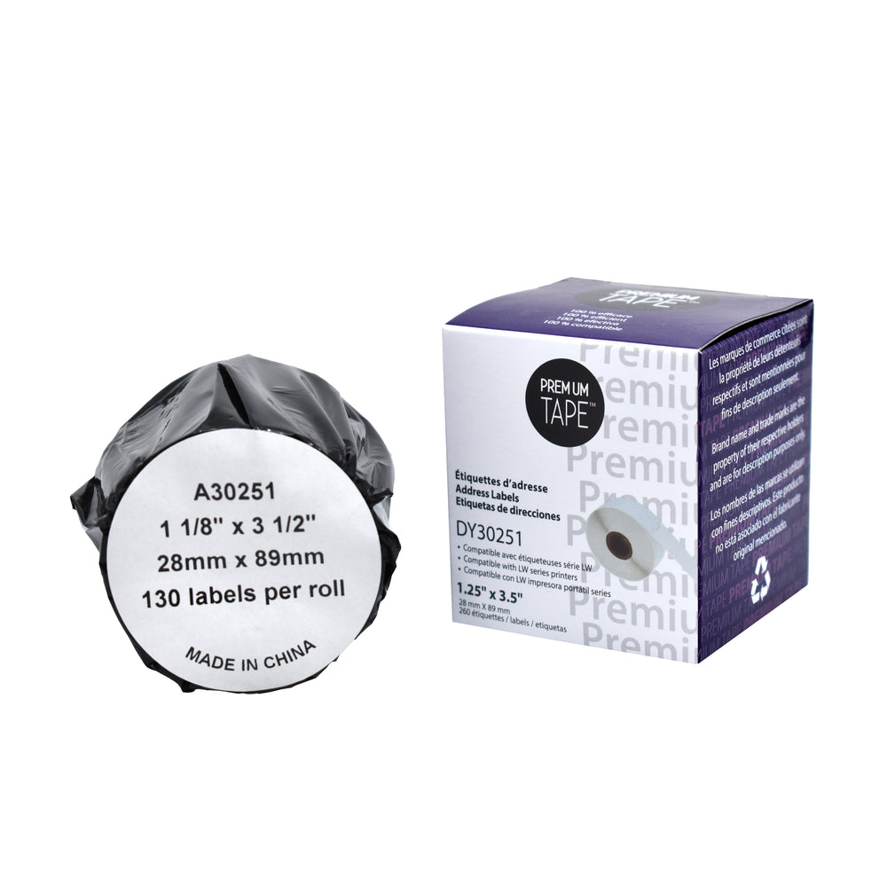 Étiquettes d'adresse Nutone Premium Tape - Compatible avec Dymo 30251 - 1-1/8" x 3-1/2" - 260 étiquettes