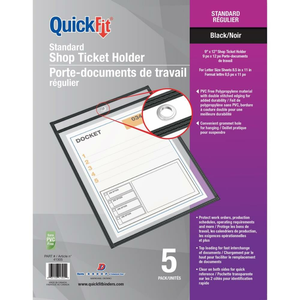 Porte-tickets de magasin QuickFit Standard 9" x 12", noir, paquet de 5