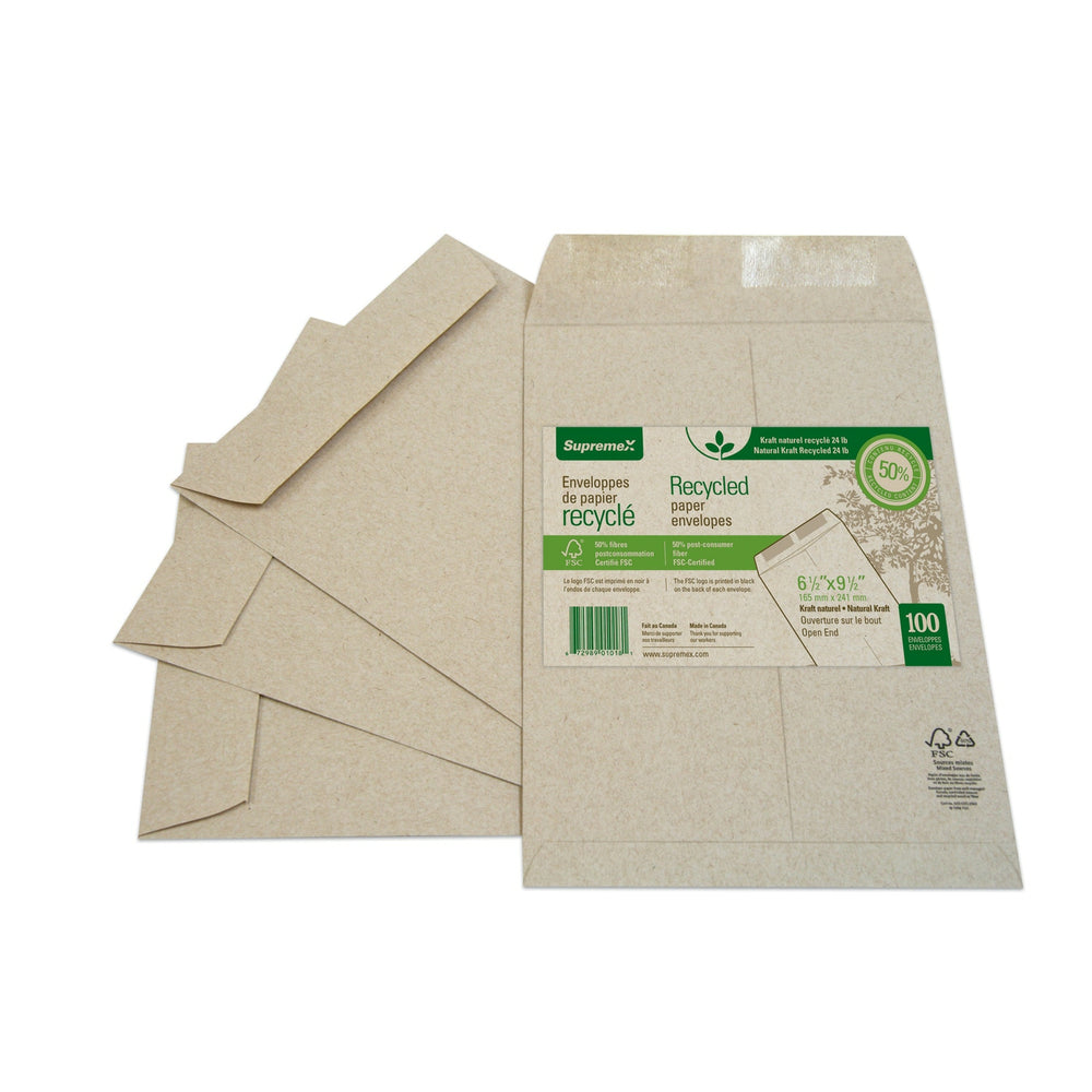 Enveloppes pour catalogue Supremex en papier kraft naturel robuste, 11 kg (24 lb), 16,5 cm x 24,5 cm (6 1/2 po x 9 1/2 po), naturel, paquet de 100