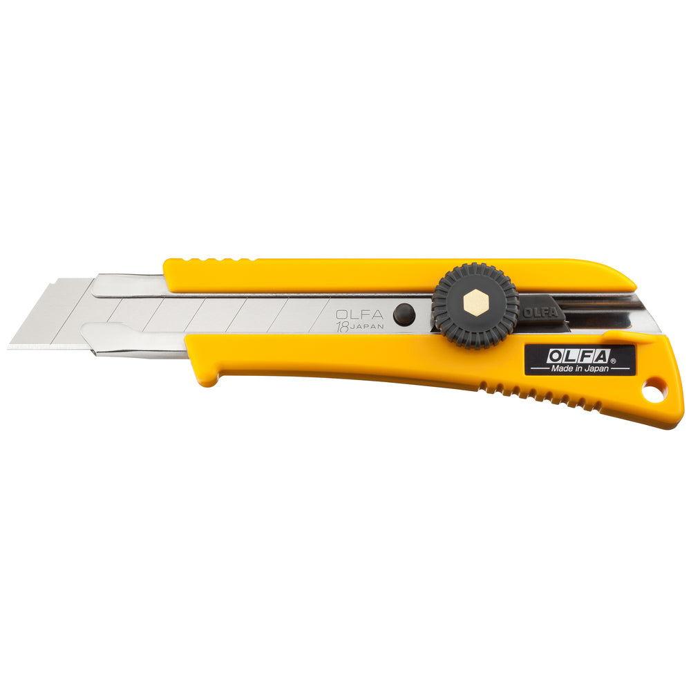 Couteau utilitaire OLFA L-2 18 mm avec poignée en caoutchouc classique et verrouillage à cliquet - Jaune