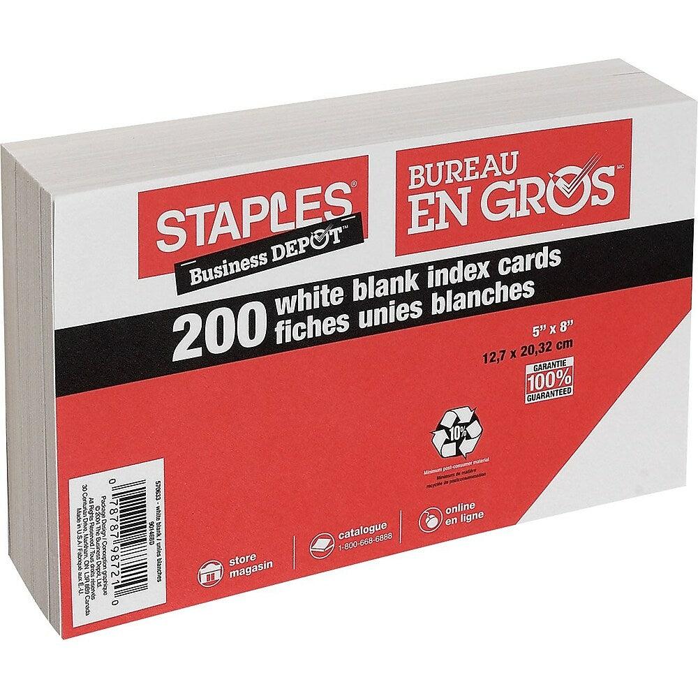Fiches vierges blanches Staples - 5" x 8"