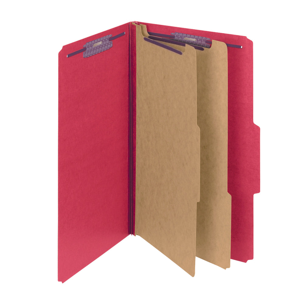 Chemises de classement colorées Smead - 25 pts - 2 intercalaires - Extension 2" - Format légal - Rouge vif