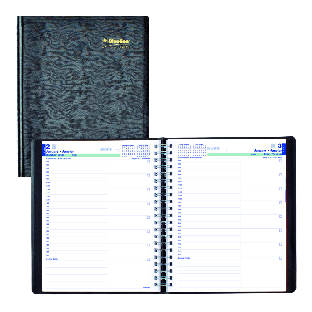 Blueline 2025 Daily Planner - 11" x 8-1/2" - Black - Bilingual