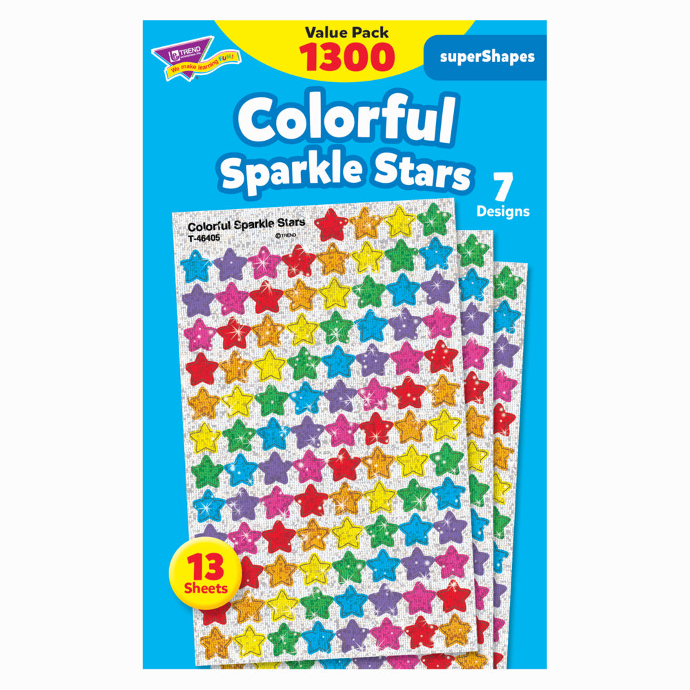 TREND enterprises superSpots and superShapes Stickers Variety Pack - 7/16" - Colourful Sparkle Stars - 1300 Pack
