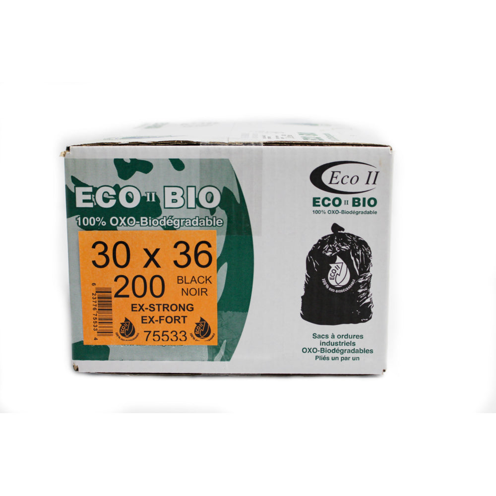 Sacs poubelles oxo-biodégradables Eco II - 76 x 91 cm - Extra résistants - Noir - Paquet de 200