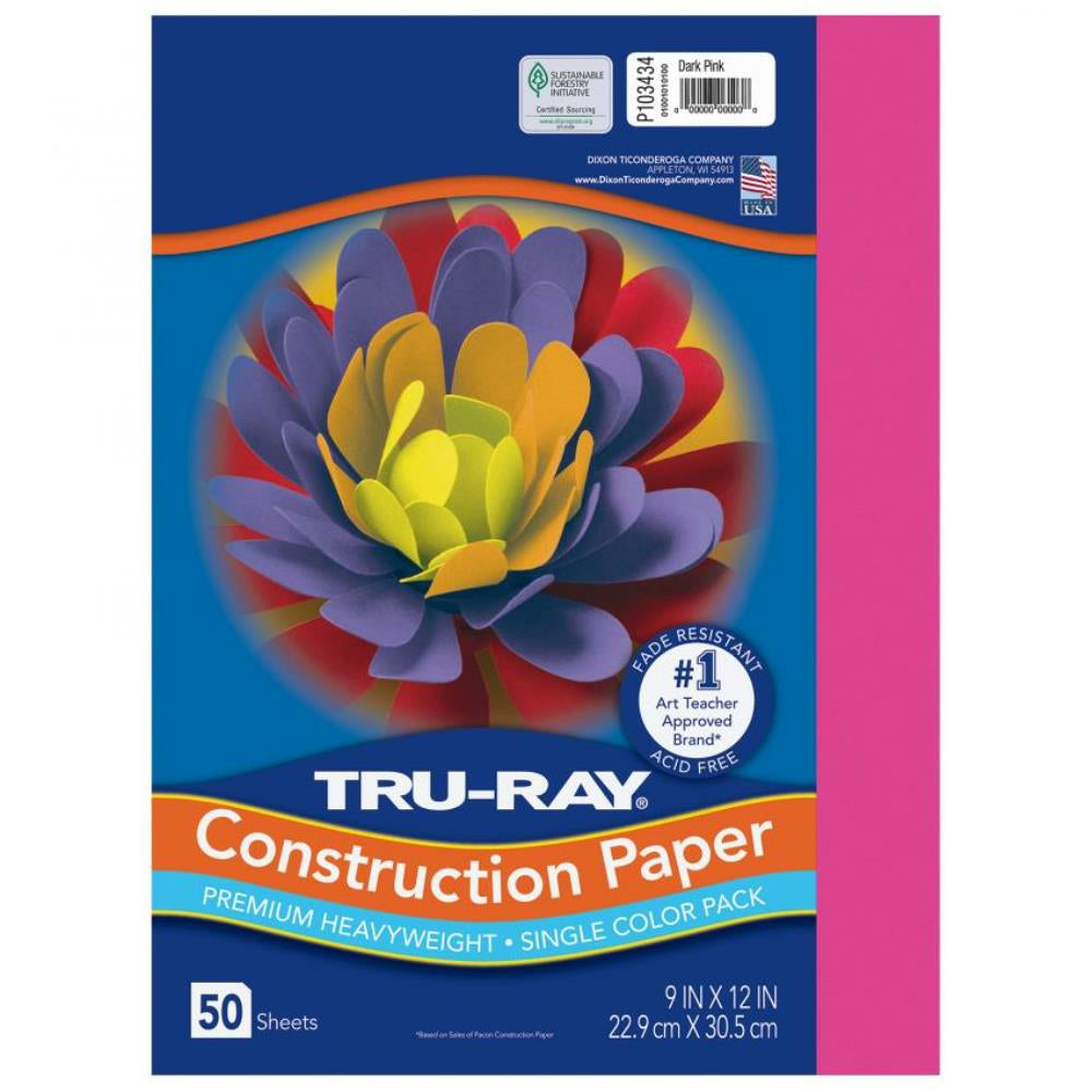 Tru-Ray Construction Paper, Dark Pink, 22.9cm x 30.5cm, 50 Sheets/pkg.
