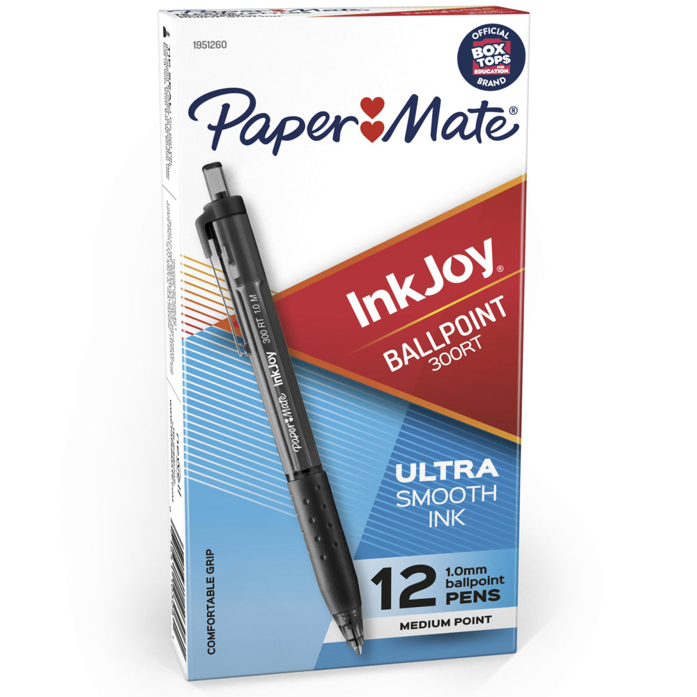 Stylo à bille rétractable Paper Mate Inkjoy 300RT - Pointe moyenne 1,0 mm - Noir - Lot de 12