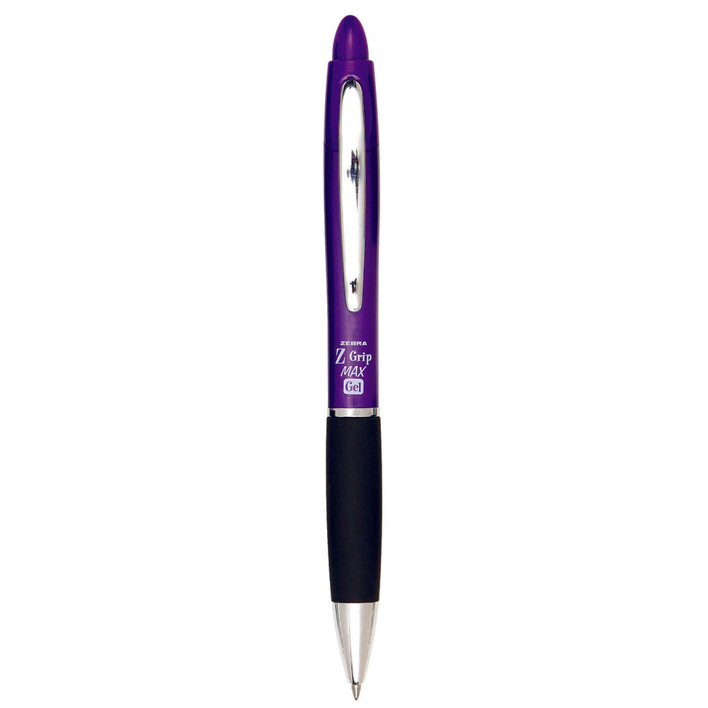 Zebra Z-Grip Max Retractable Gel Pen - Medium Point - 0.7 mm - Metal Pocket Clip - Violet Ink - 12 Pack