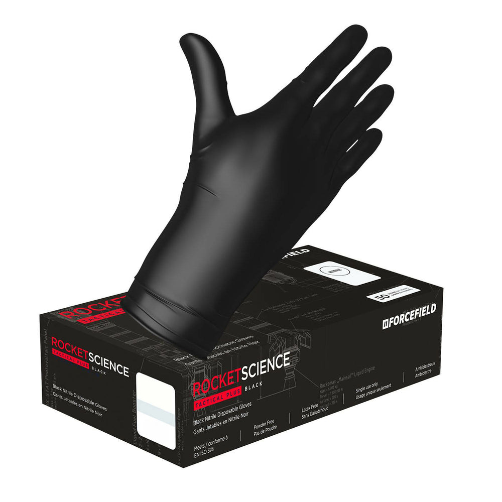 Forcefield Rocket Science Gloves - Powder-free - 8 mil - Rolled Cuff - 12" - Black - Small - 500 Pack