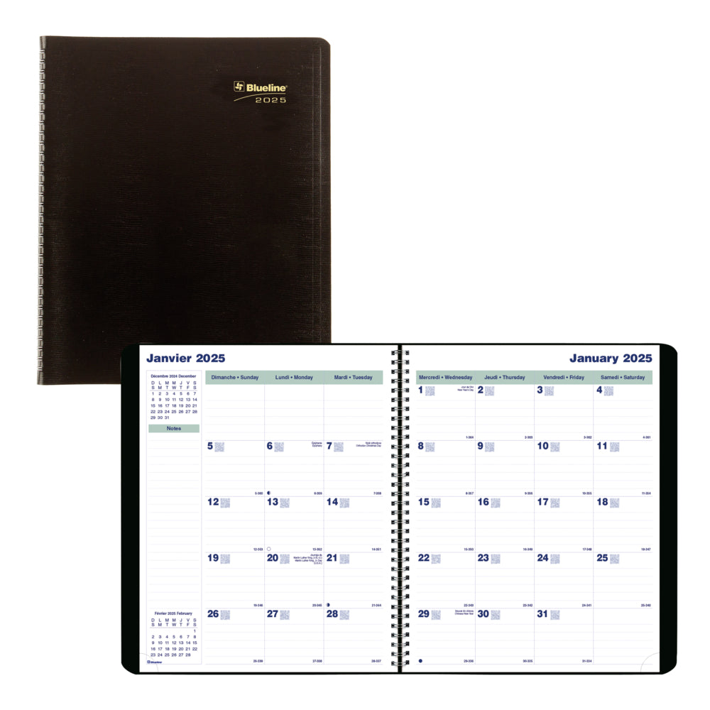 Agenda mensuel Blueline 2024-2025 - 11" x 9-1/16" - Noir - Bilingue