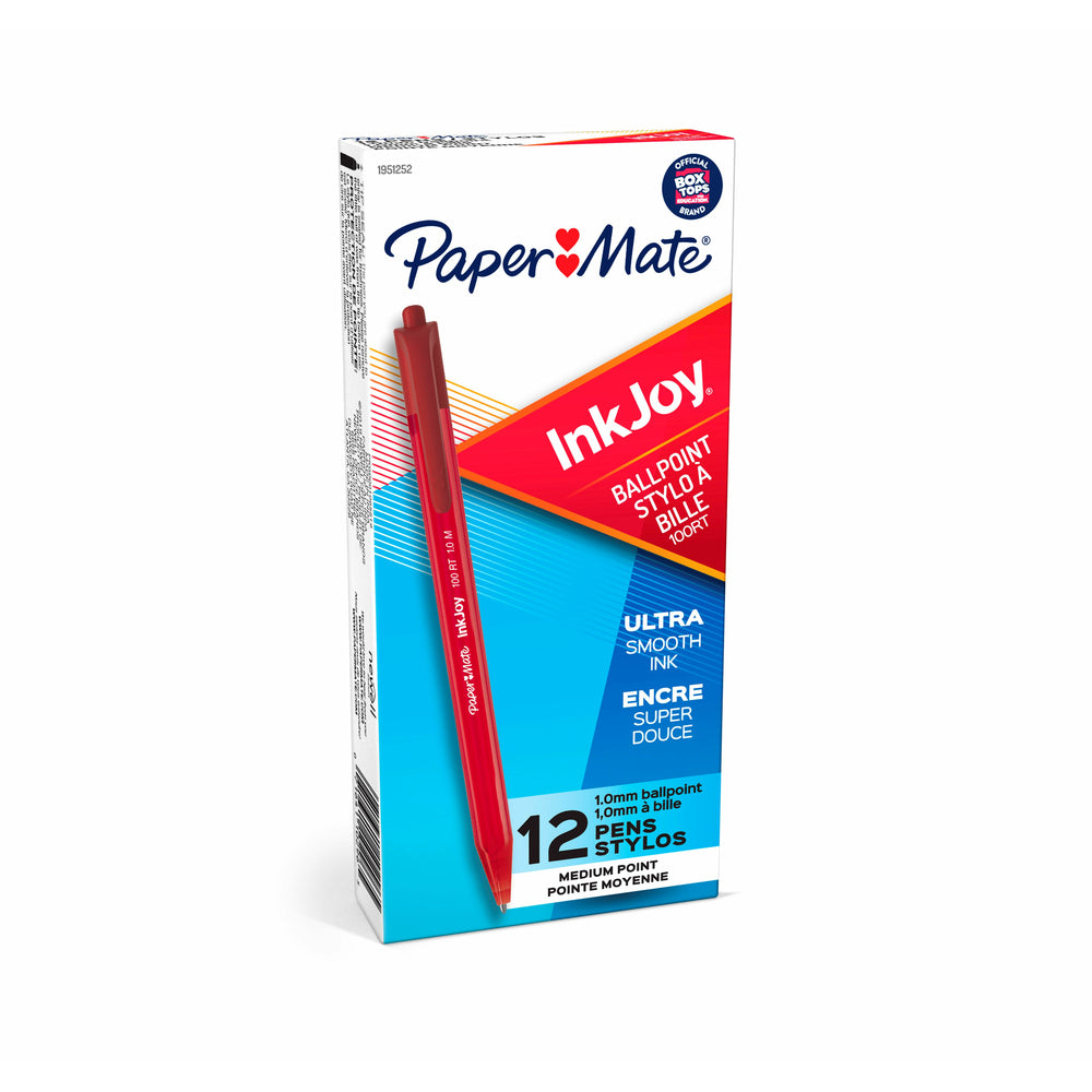 Stylos à bille Paper Mate InkJoy 100 RT - 1,0 mm - Rouge - Lot de 12