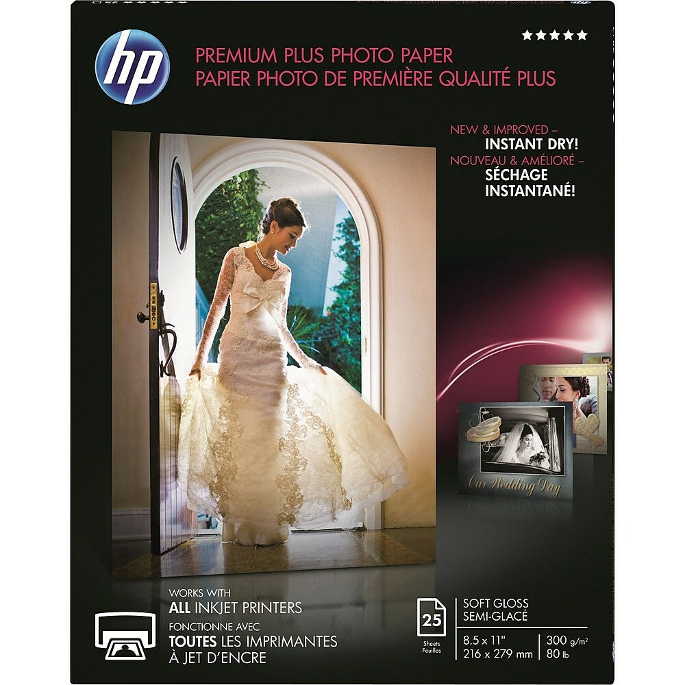 Papier photo HP Premium Plus, brillant doux, 8-1/2" x 11", paquet de 25