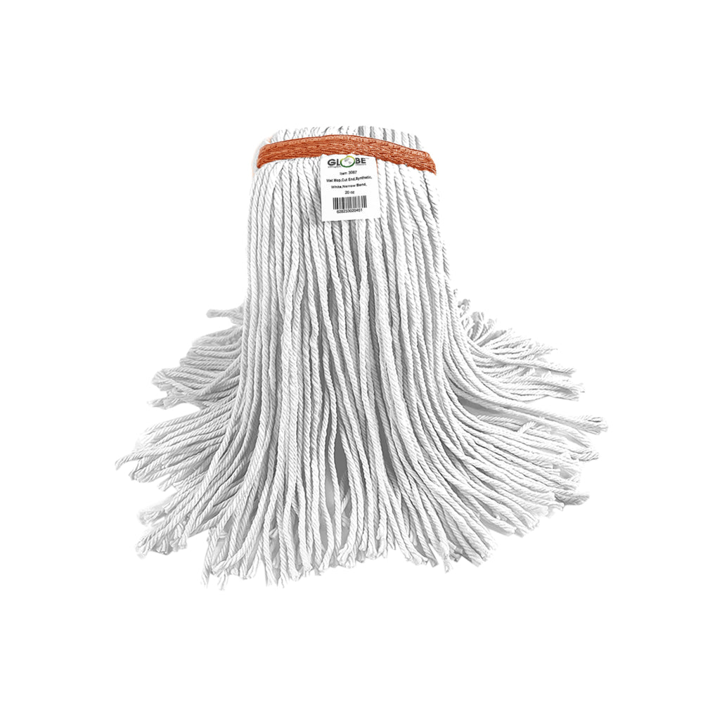 Globe Commercial Syn-Pro Synthetic Wet Mop - Narrow Band - 20 oz - Cut End - White