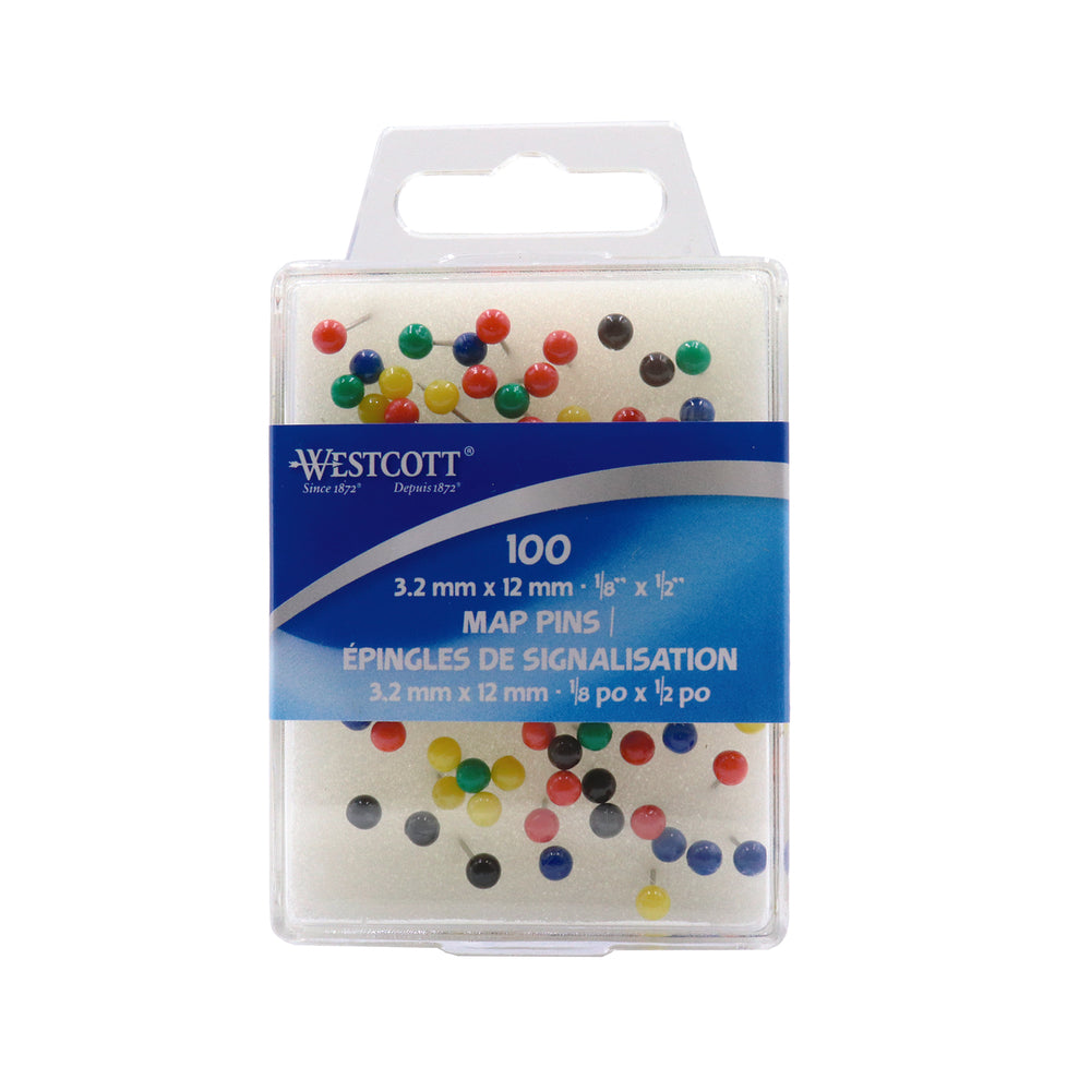 Westcott Map Pins - 4mm - Assorted Colours - 100 Pack