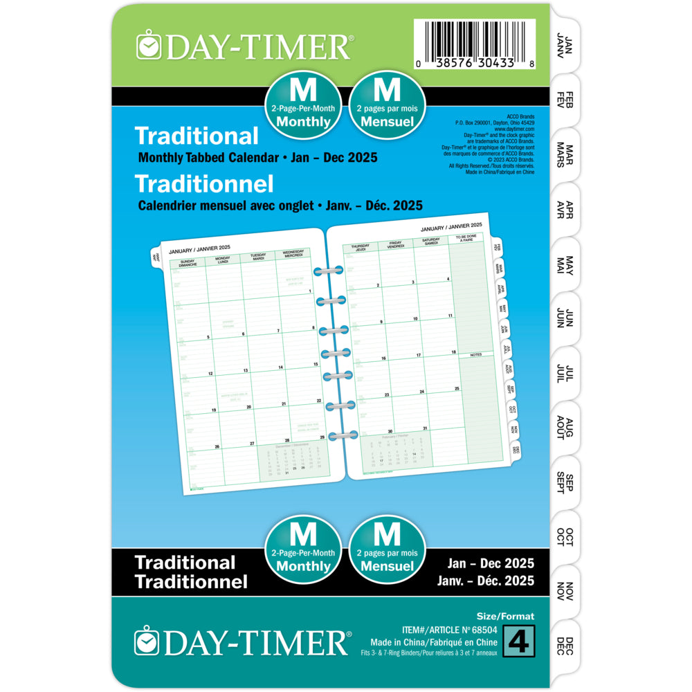 Day-Timer 2025 Dated Refill 2-Pages/Month Desk - 8-1/2" H x 5-1/2" W - Bilingual