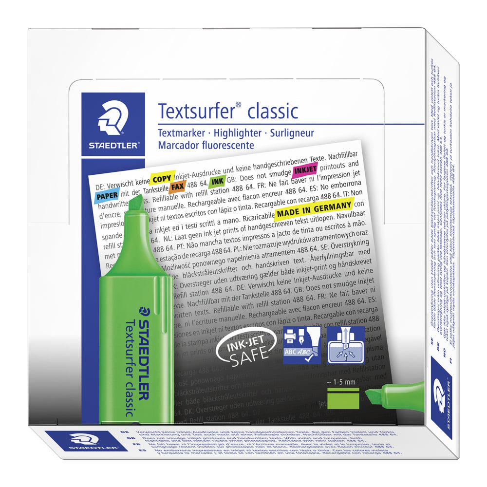 Surligneurs Staedtler Textsurfer à pointe biseautée classiques – Vert – Lot de 10