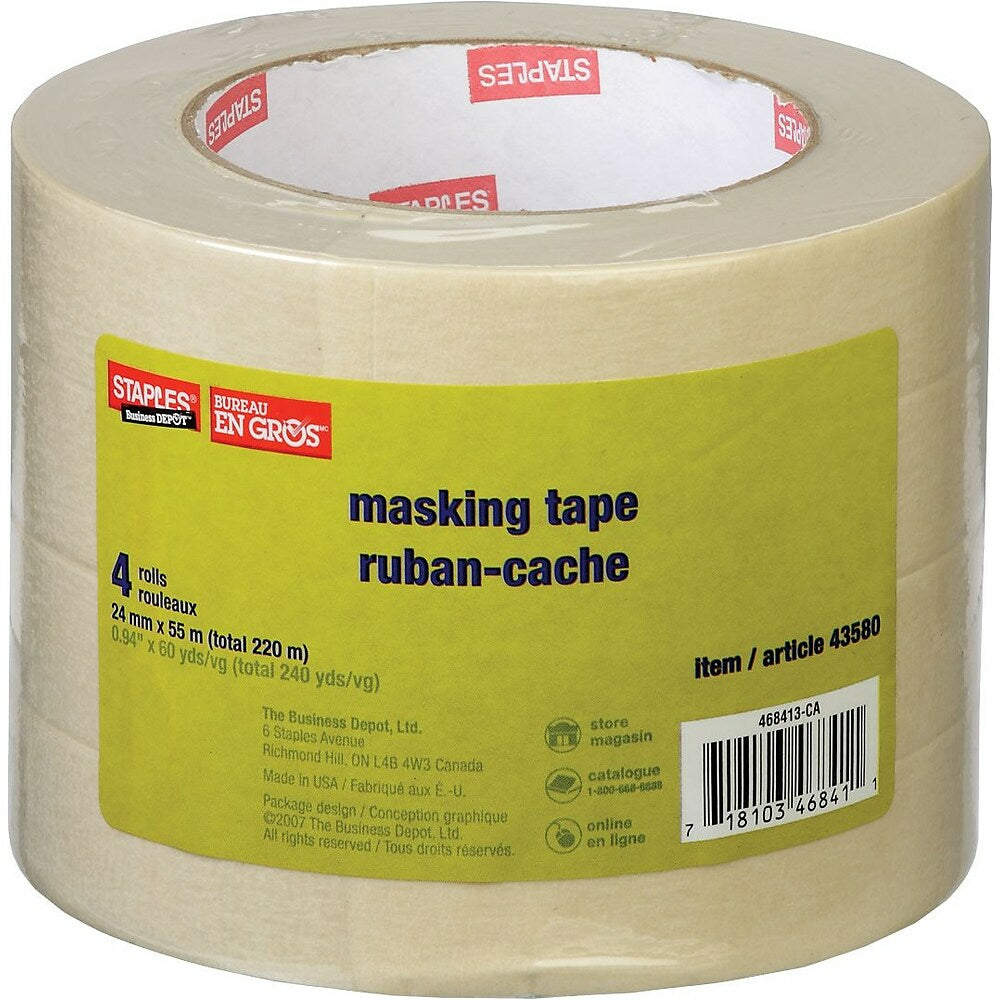 Staples Masking Tape - 24mm x 55m - 4 Pack