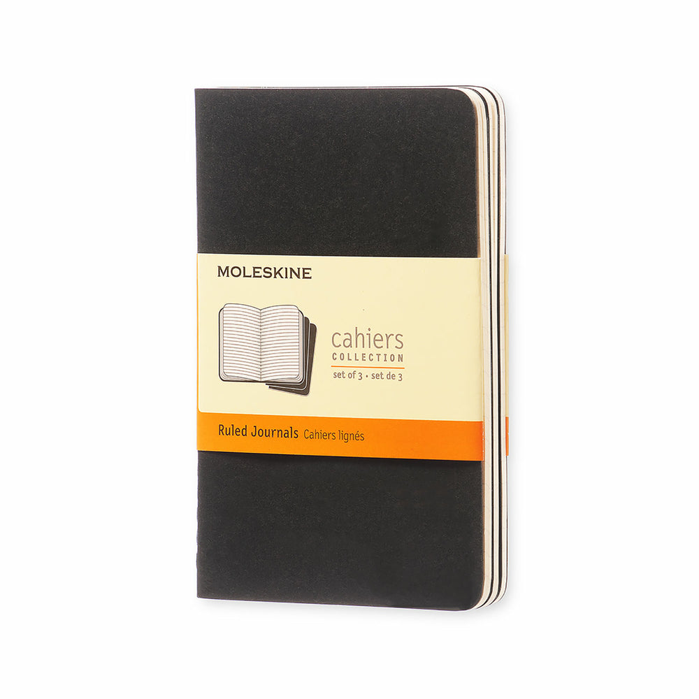 Moleskine Cahier Black Pocket Ruled Journals, 3-1/2" x 5-1/2", 3 Pack