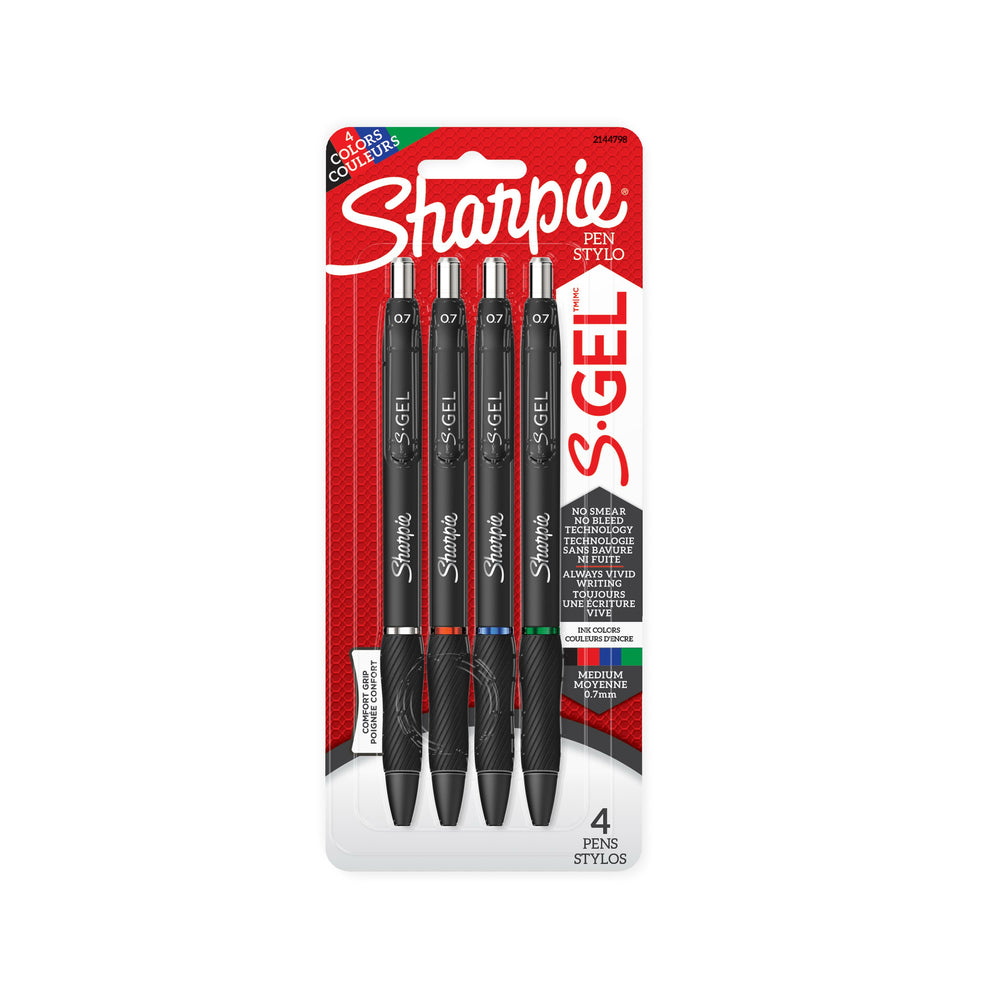 Sharpie S-Gel Pens - 0.7mm - Assorted Colours - 4 Pack
