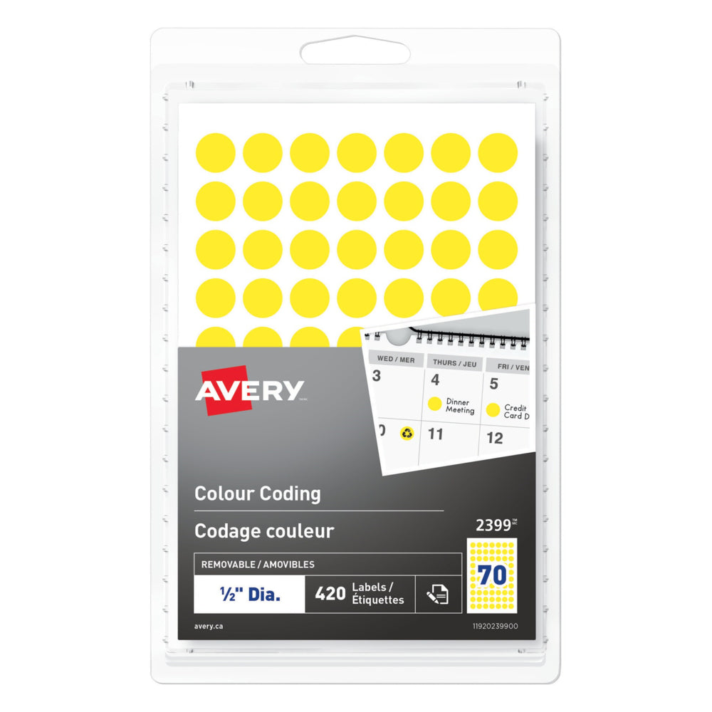 Avery Removable Colour Coding Labels - 1/2" - Yellow - 420 Pack