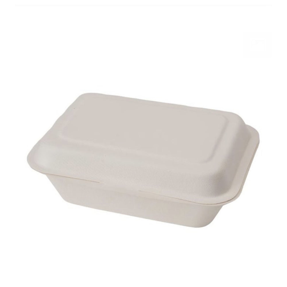 Eco-Packaging Compostable Sugarcane Rectangular Clamshell Container - 500 Pack