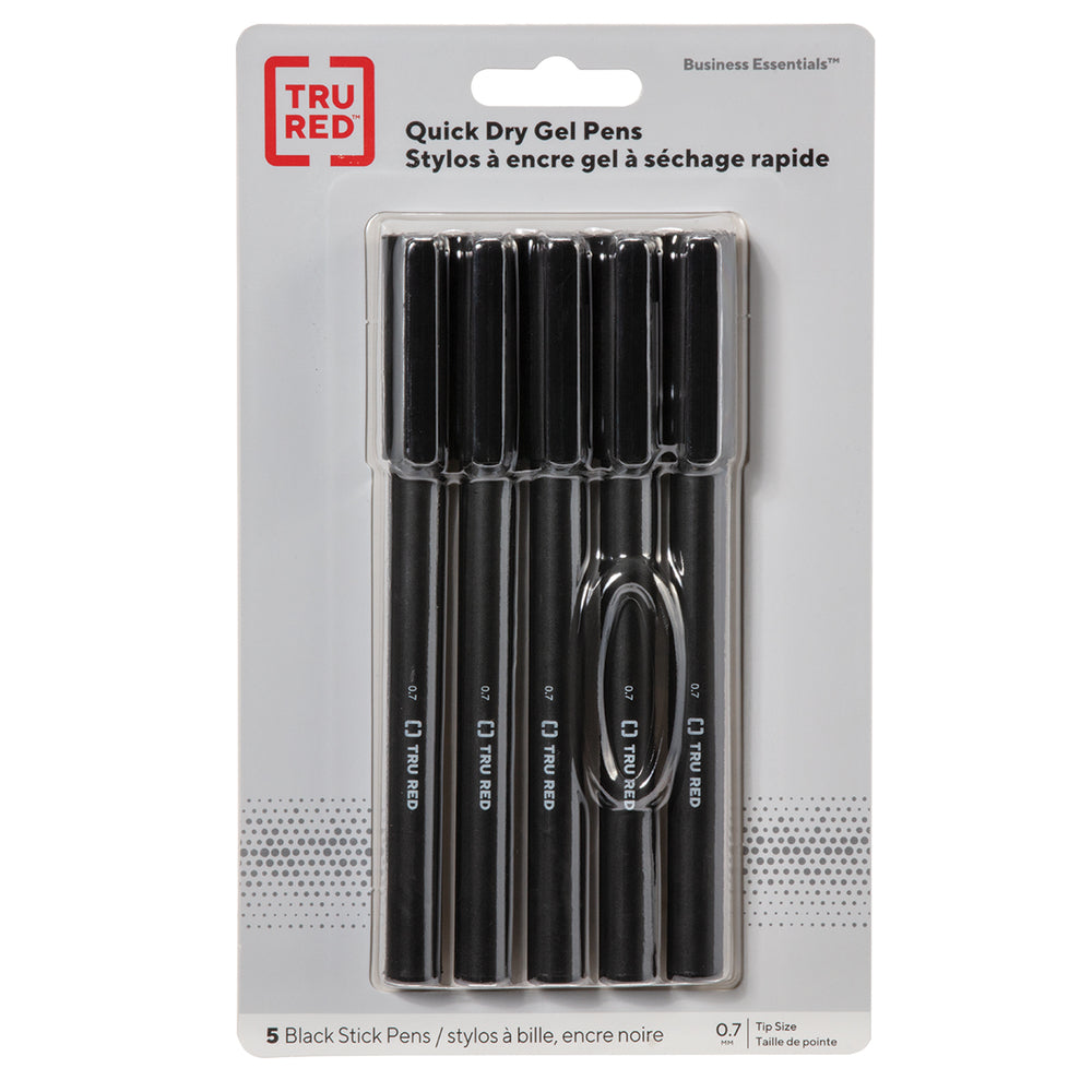 Stylos gel à séchage rapide TRU RED - Pointe moyenne - 0,7 mm - Noir - Lot de 5