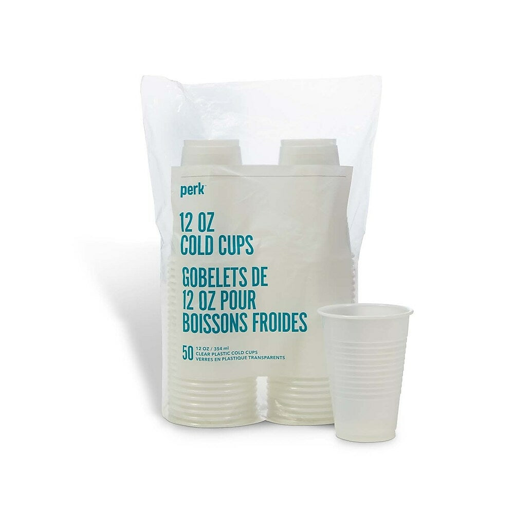 Perk 12 oz. Plastic Cold Cups - Clear - 50 Pack