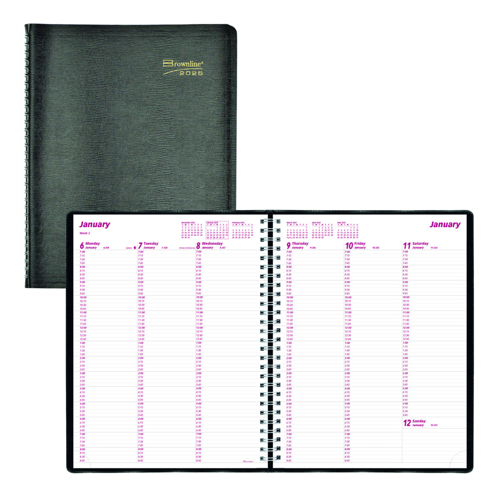Agenda hebdomadaire Brownline 2025 - 28 x 21 cm - Noir - Anglais