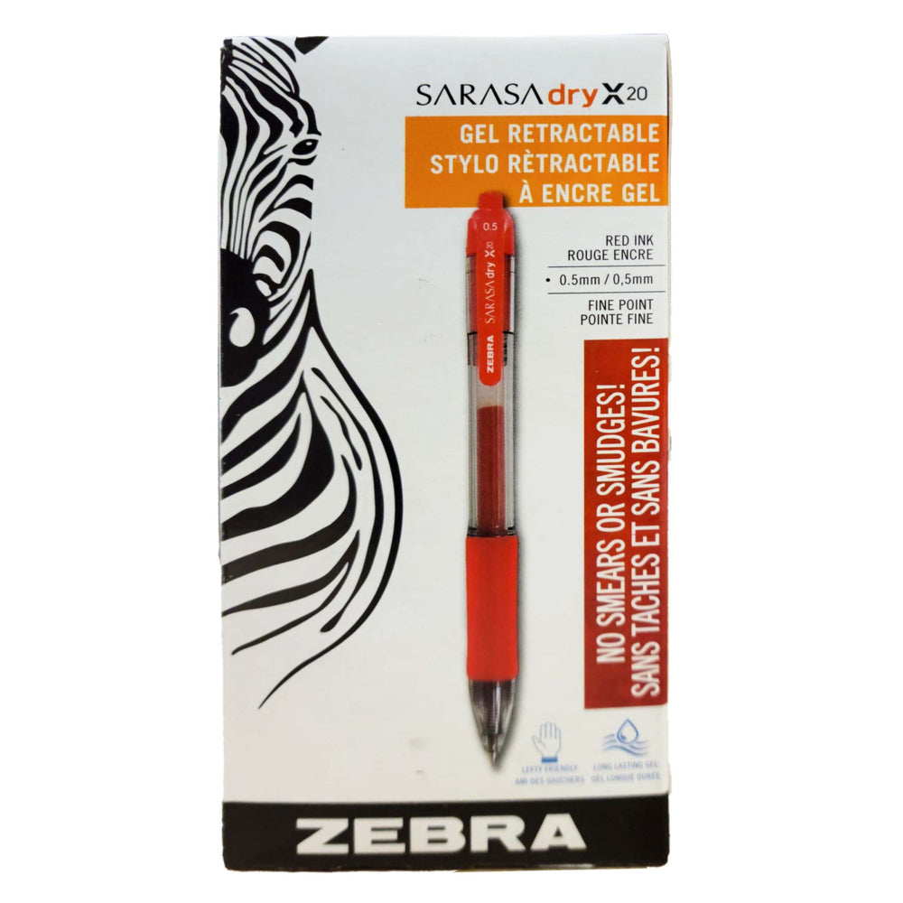Stylo gel Zebra Sarasa RT - Pointe fine - 0,5 mm - Encre rouge - Lot de 12