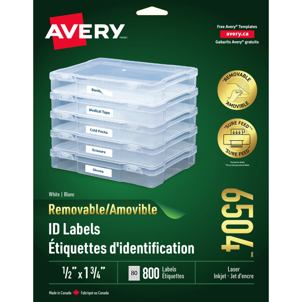 Avery White Laser/Inkjet Removable I.D. Labels, 1-3/4" x 1/2", 800 Pack (06504)