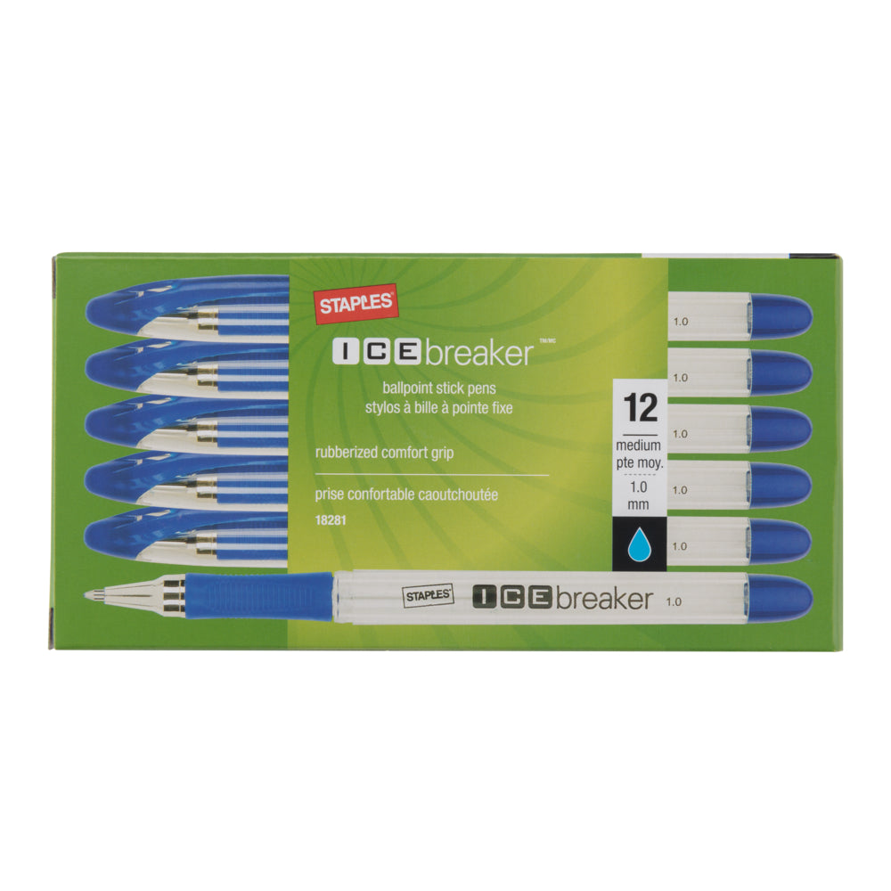 Stylos à bille Staples Icebreaker - 1,0 mm - Bleu - Lot de 12