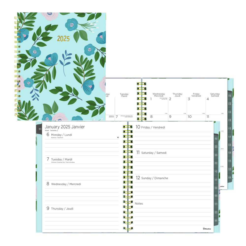 Blueline 2025 Azure Weekly/Monthly Planner - 11" x 8-1/2" - Turquoise - Bilingual
