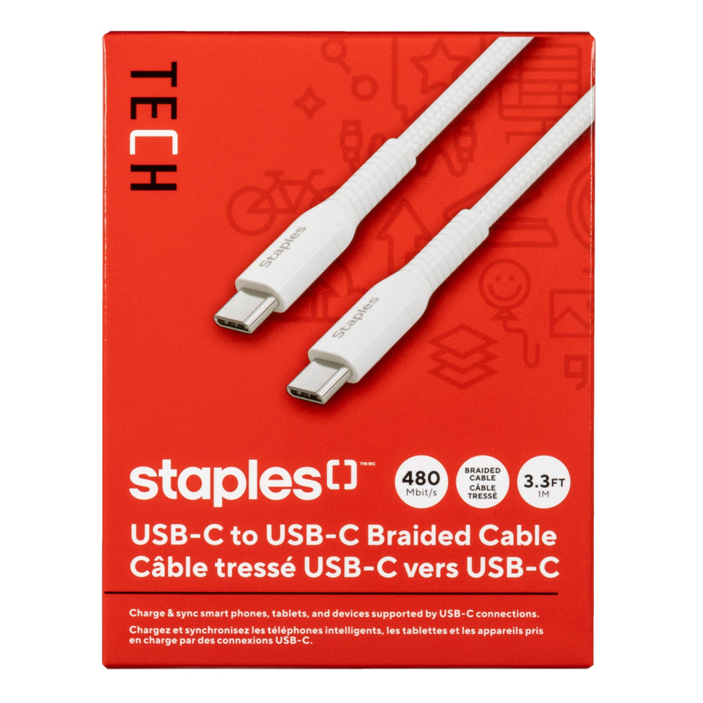 Staples TECH USB-C to USB-C Charging Cable - 3.3 ft. - 480Mbps - White