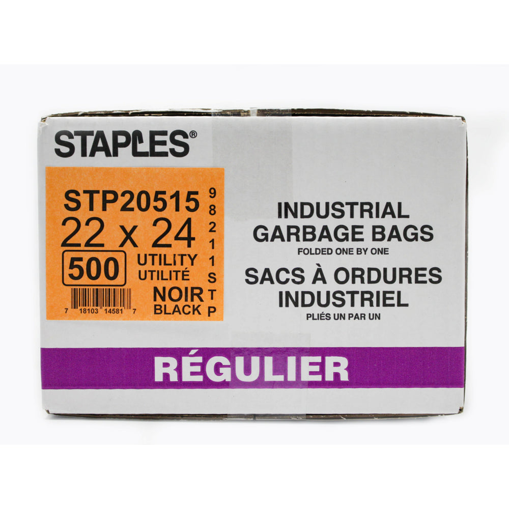 Staples - Sacs à ordures utilitaires, noirs, 22 po x 24 po, paq./500