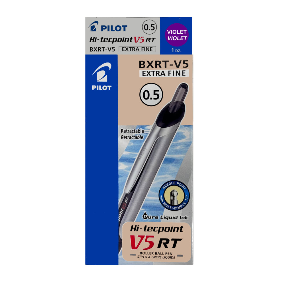 Pilot Hi-Tecpoint V5 RT Retractable Rollerball Pen - Extra Fine Point - 0.5 mm - Purple - 12 Pack