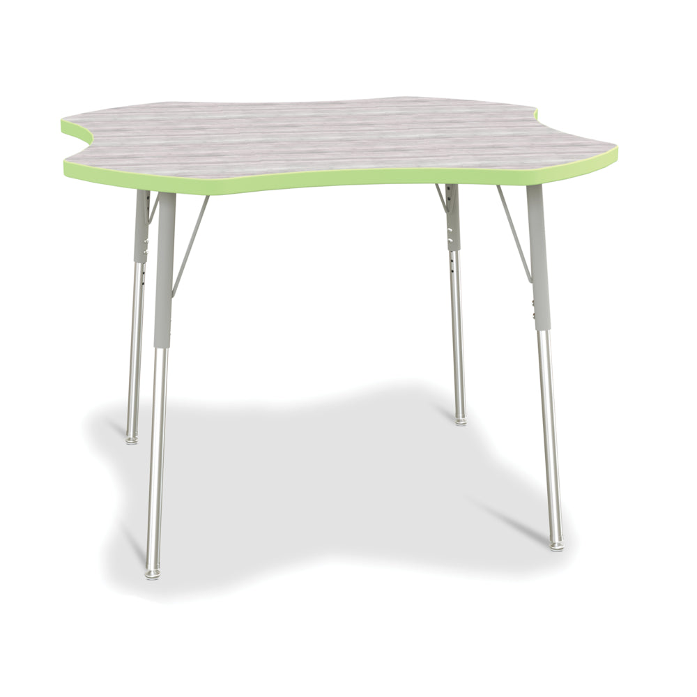 Jonti-Craft Berries Four Leaf Activity Table - 24-31"H - Driftwood Grey/Key Lime