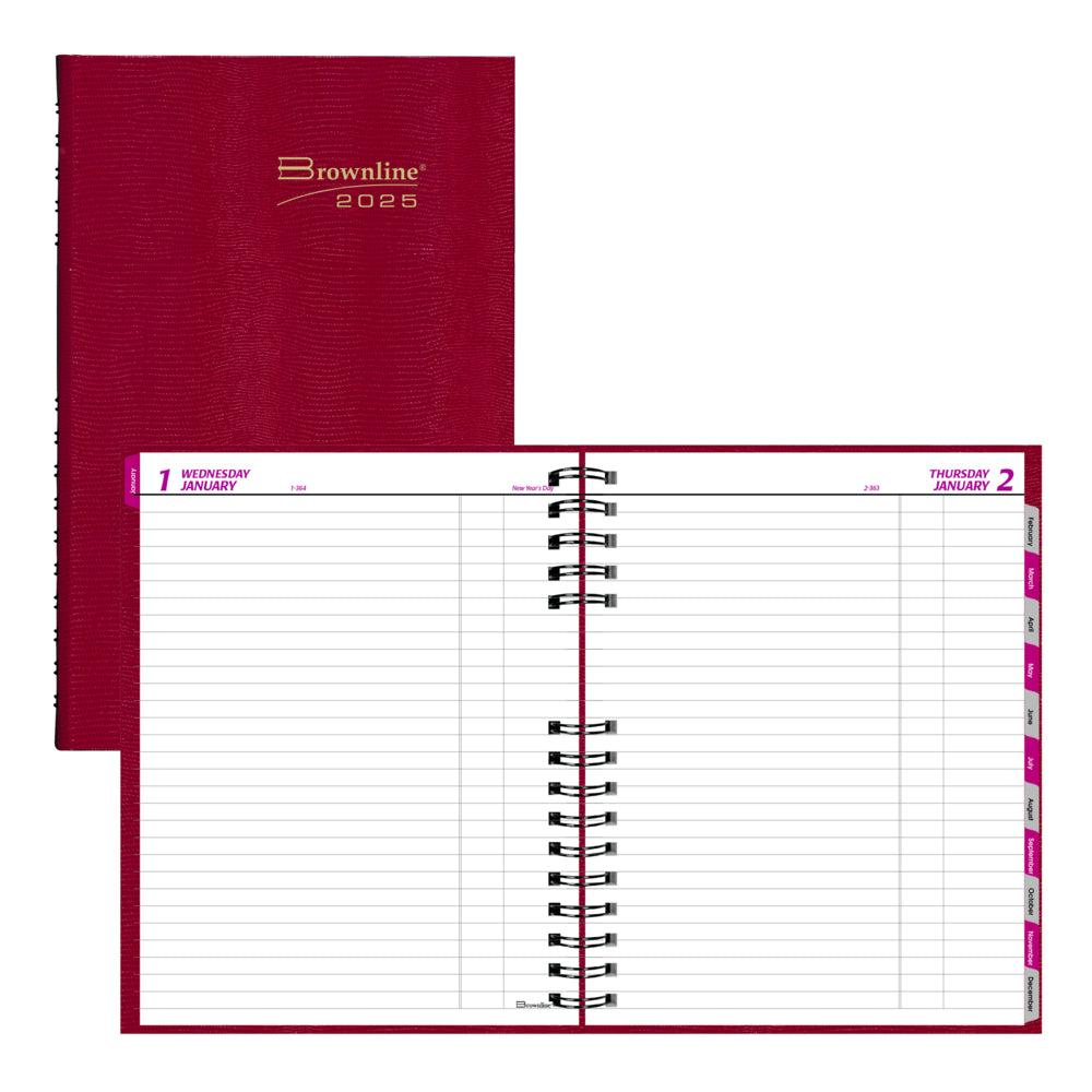 Brownline 2025 CoilPro Daily Planner - Hard Lizard-like Cover - 10" x 7-7/8" - Red - English