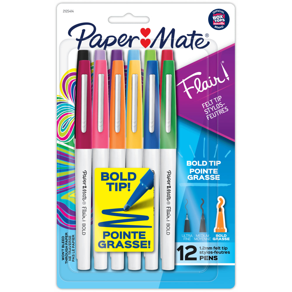 Paper Mate Flair Felt Tip Pens - 1.2mm - Assorted Colours - 12 Pack