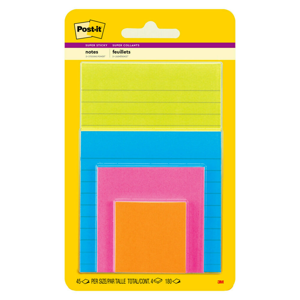 Pack de notes Post-it Super Sticky - Collection Energy Boost - Tailles assorties - Lot de 4